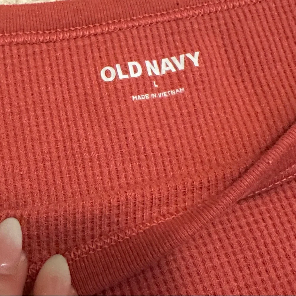 Old Navy Rib Knit Short Sleeve T-Shirt Ruffled Hem Women’s L Rust Orange - Picture 4 of 6